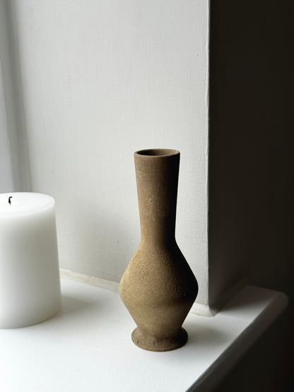 Up-cycled  |  small warm mid-brown tapered vase