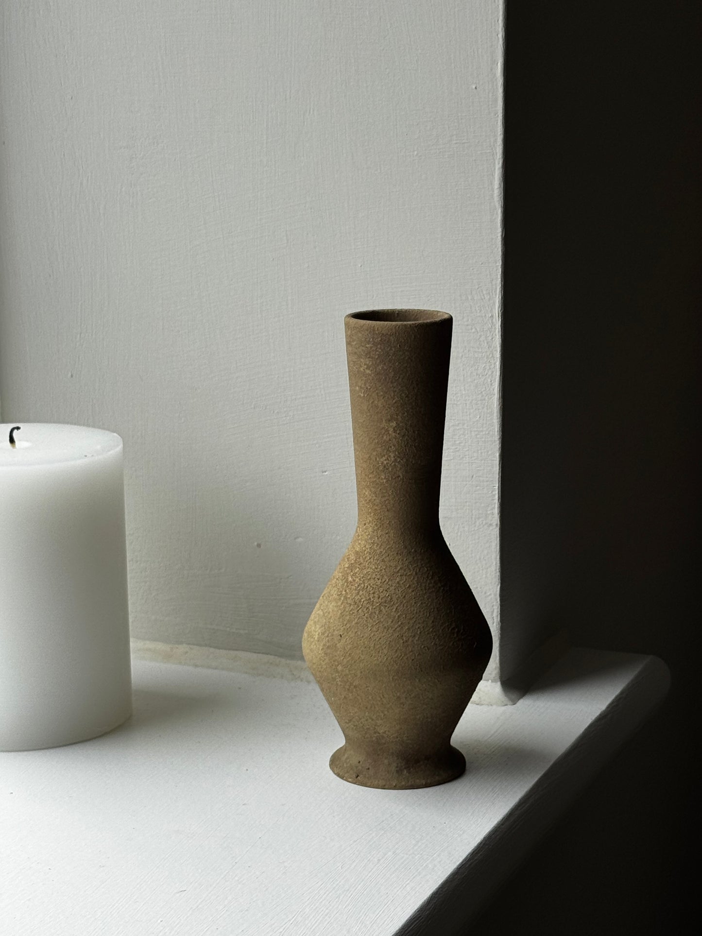 Up-cycled  |  small warm mid-brown tapered vase