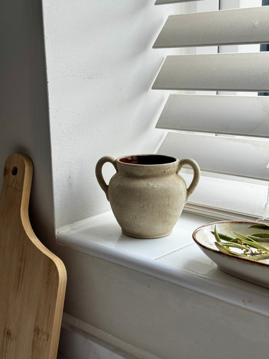 Up-cycled  |  small twin-handled light beige pot