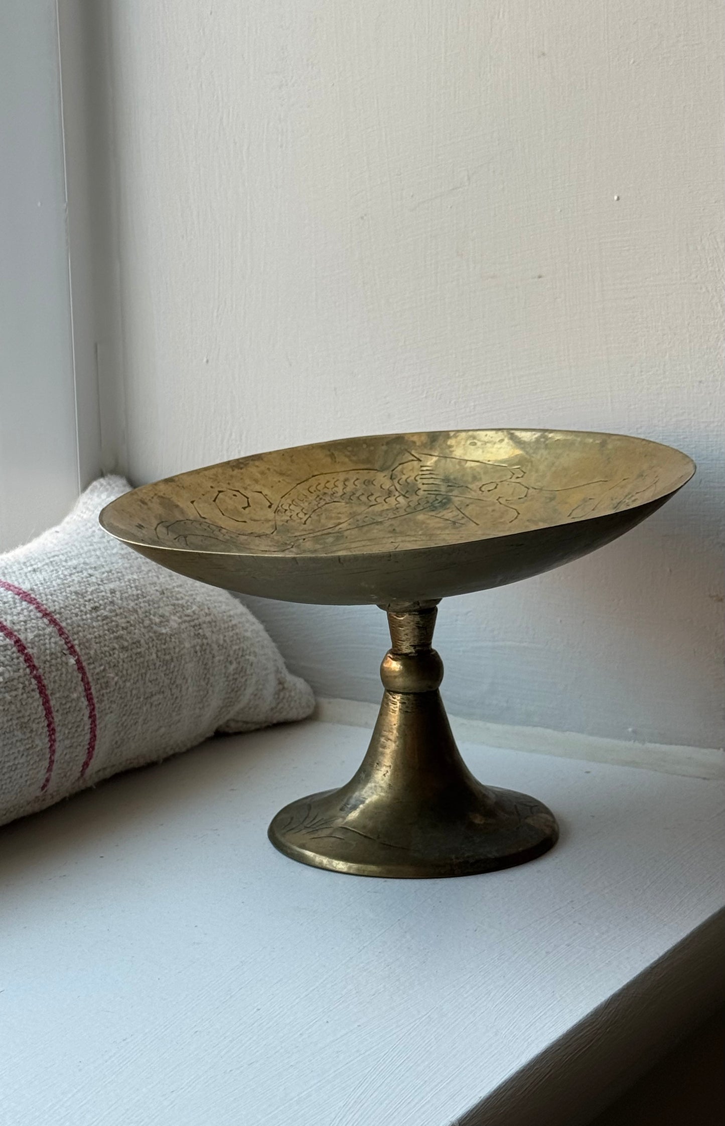 Engraved Brass Pedestal Dish