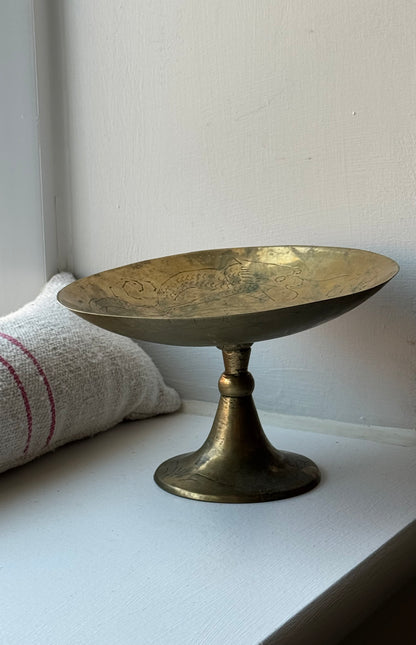 Engraved Brass Pedestal Dish
