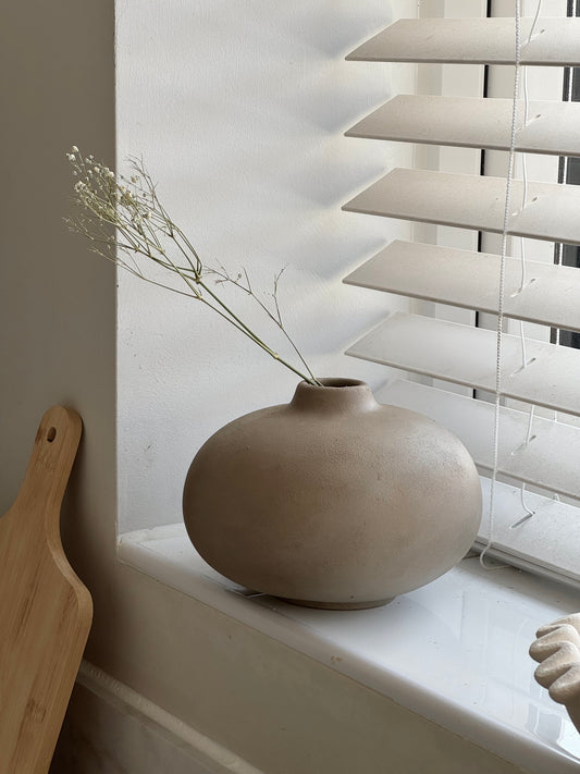 Up-cycled  |  warm beige smooth low rounded vase