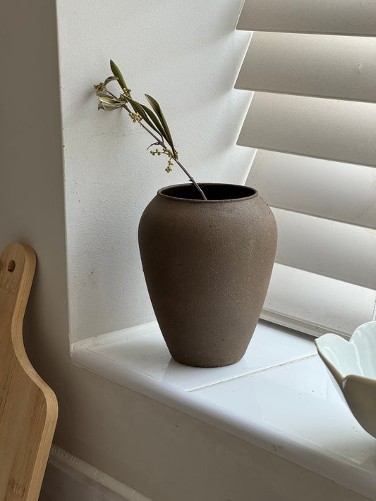 Up-cycled  |  small wabi-sabi dark earthy brown urn