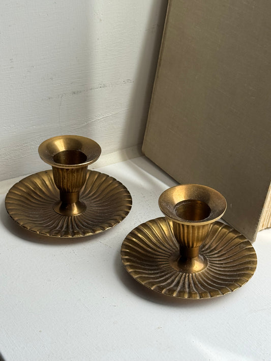 Ribbed Brass Candle Holders