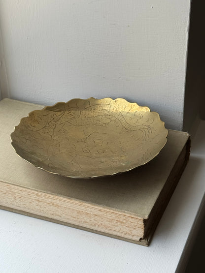 Scalloped Engraved Brass Dish