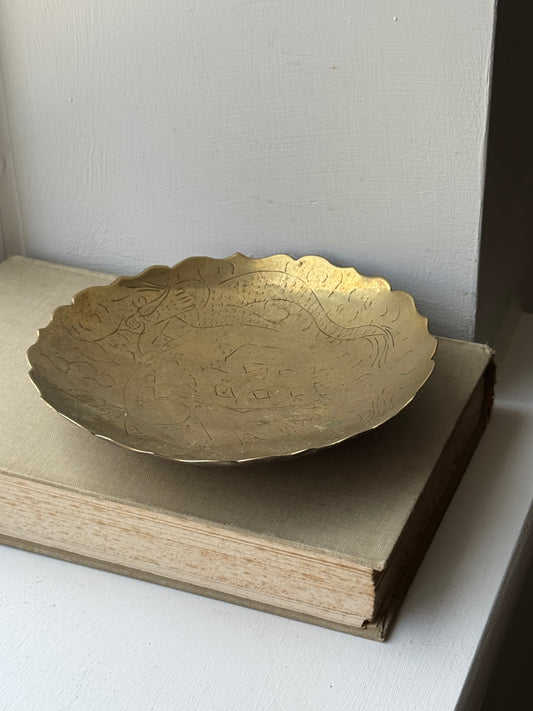 Scalloped Engraved Brass Dish