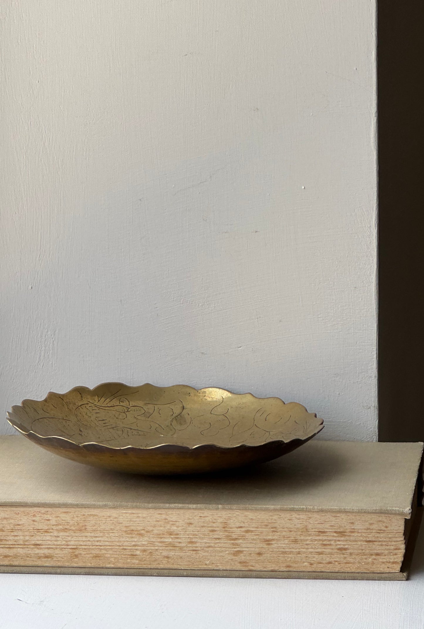 Scalloped Engraved Brass Dish