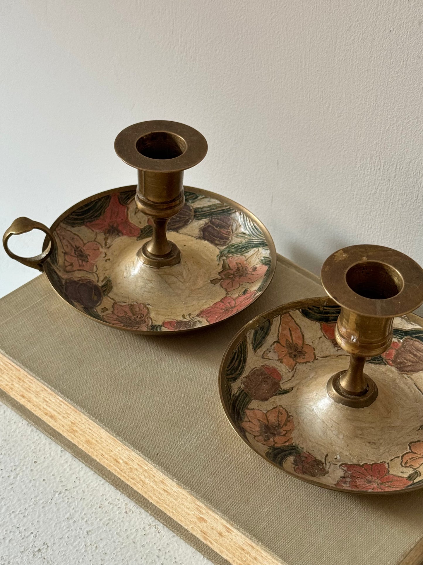 Vintage Floral Brass Candle Holders