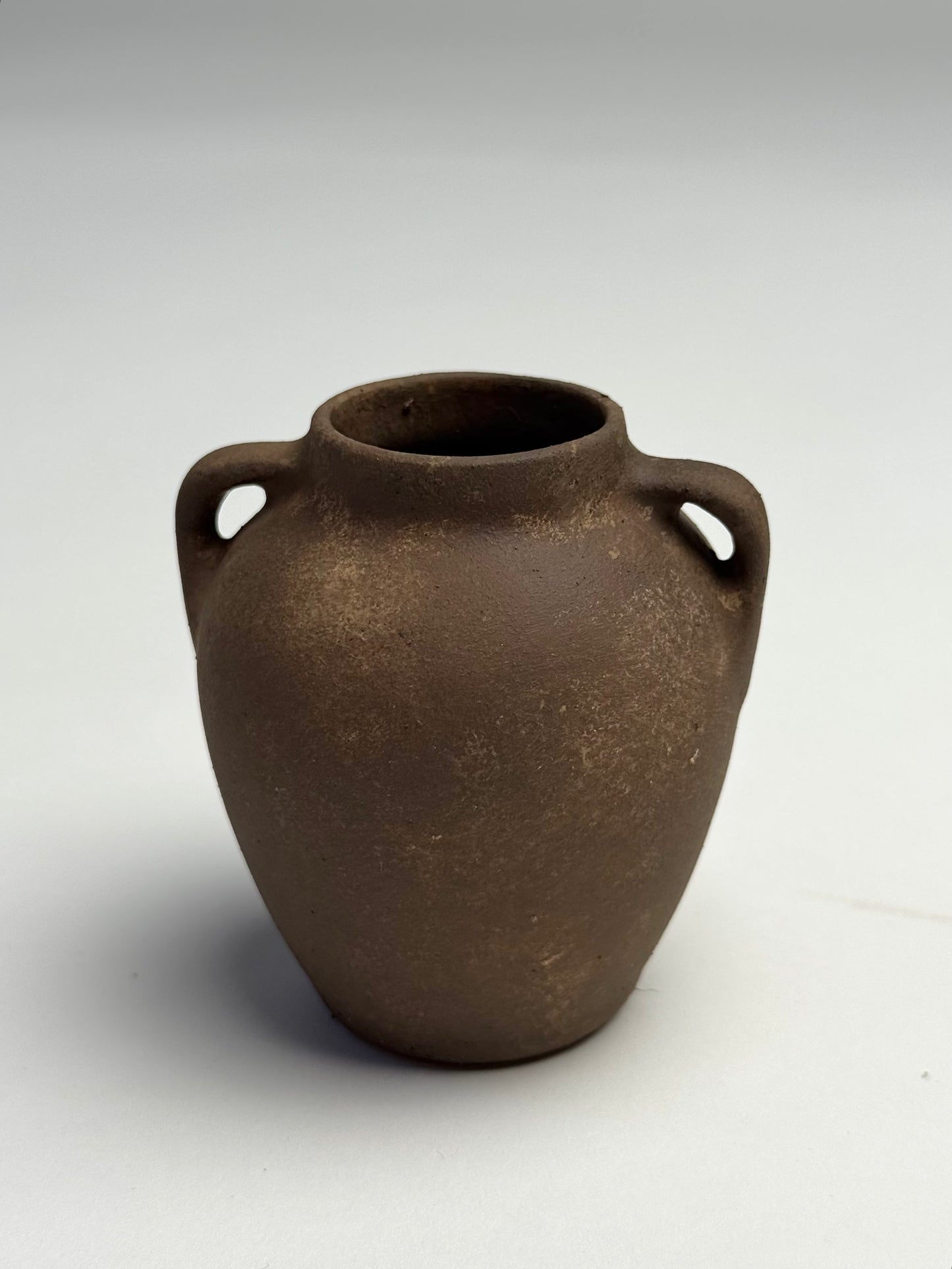 Up-cycled  |  mini dark earthy brown twin-handled urns
