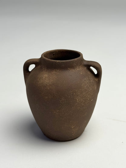 Up-cycled  |  mini dark earthy brown twin-handled urns