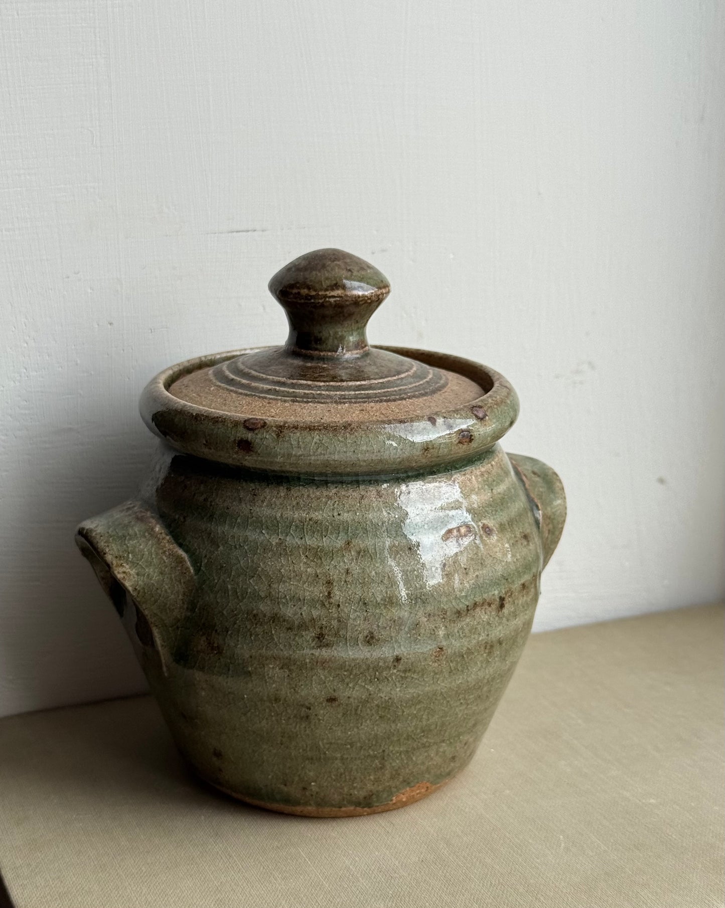 Small Sage Green Lidded Confit Pot
