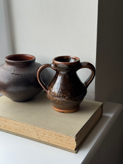 Small Rich Brown Twin Handled Pot