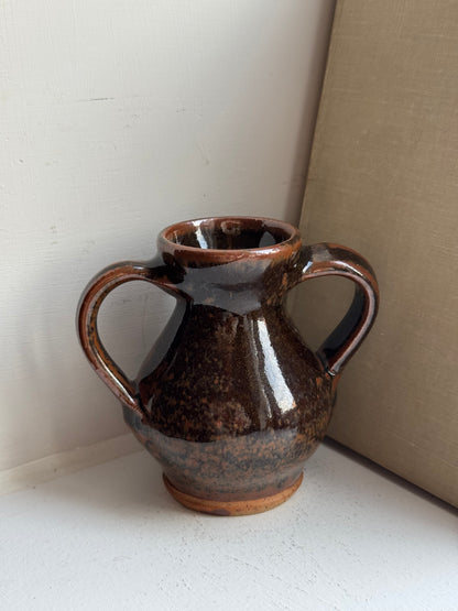 Small Rich Brown Twin Handled Pot