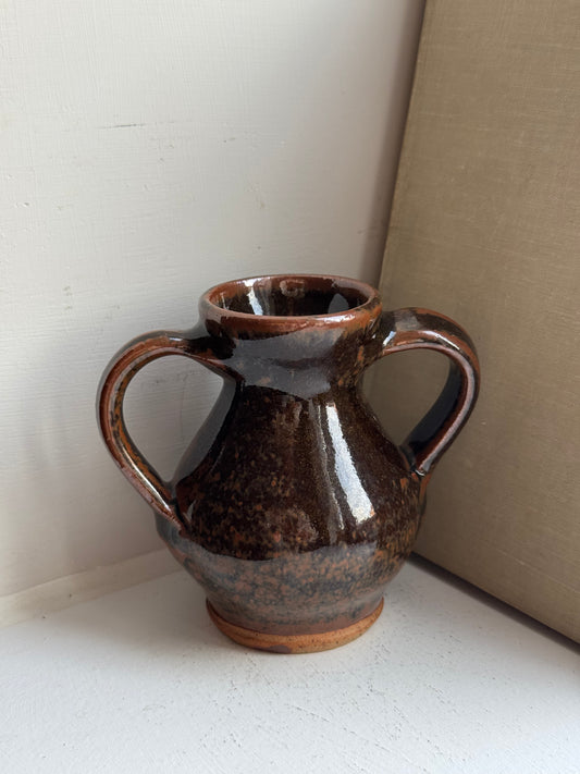 Small Rich Brown Twin Handled Pot