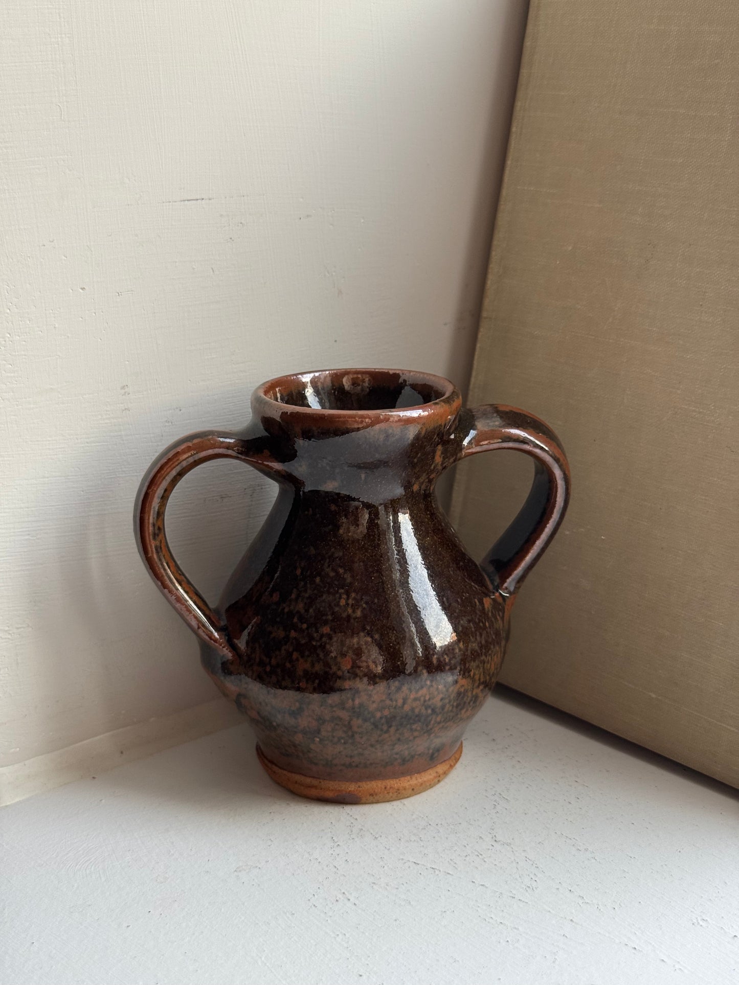 Small Rich Brown Twin Handled Pot