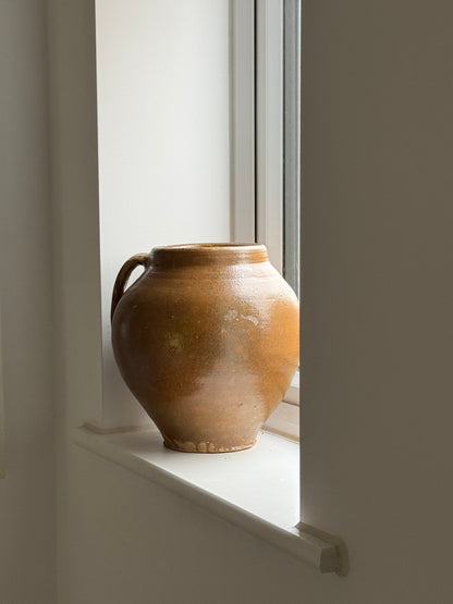 XL Vintage Brown Glazed Rounded Vessel