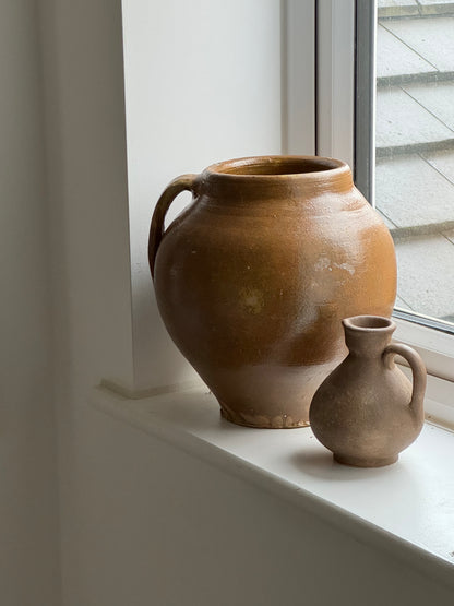 XL Vintage Brown Glazed Rounded Vessel