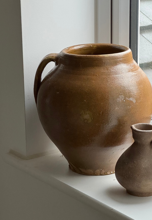 XL Vintage Brown Glazed Rounded Vessel