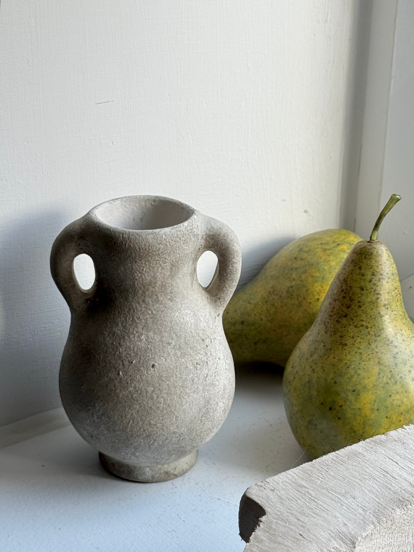 Up-cycled  |  Small beige textured twin handled vessel