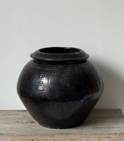 Large Dark South Asian Rounded Pot