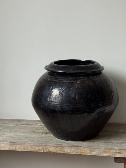 Large Dark South Asian Rounded Pot