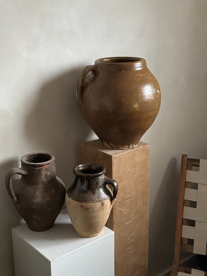 XL Vintage Brown Glazed Rounded Vessel