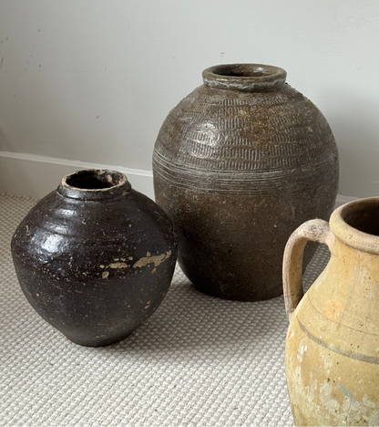 Deep Earthy Brown Vintage Asian Pot