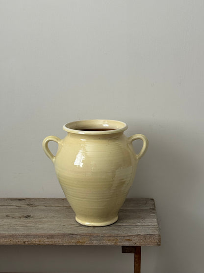 Twin Handled Butter Yellow Glazed Urn