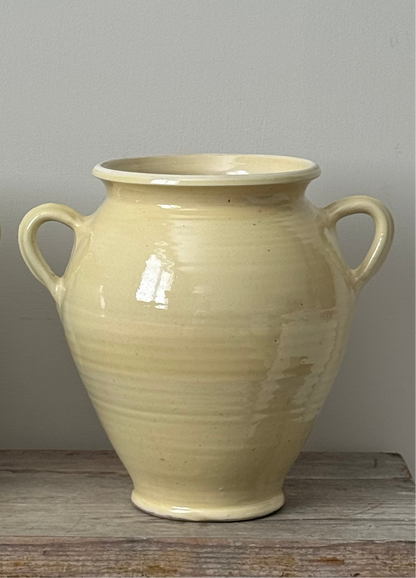 Twin Handled Butter Yellow Glazed Urn