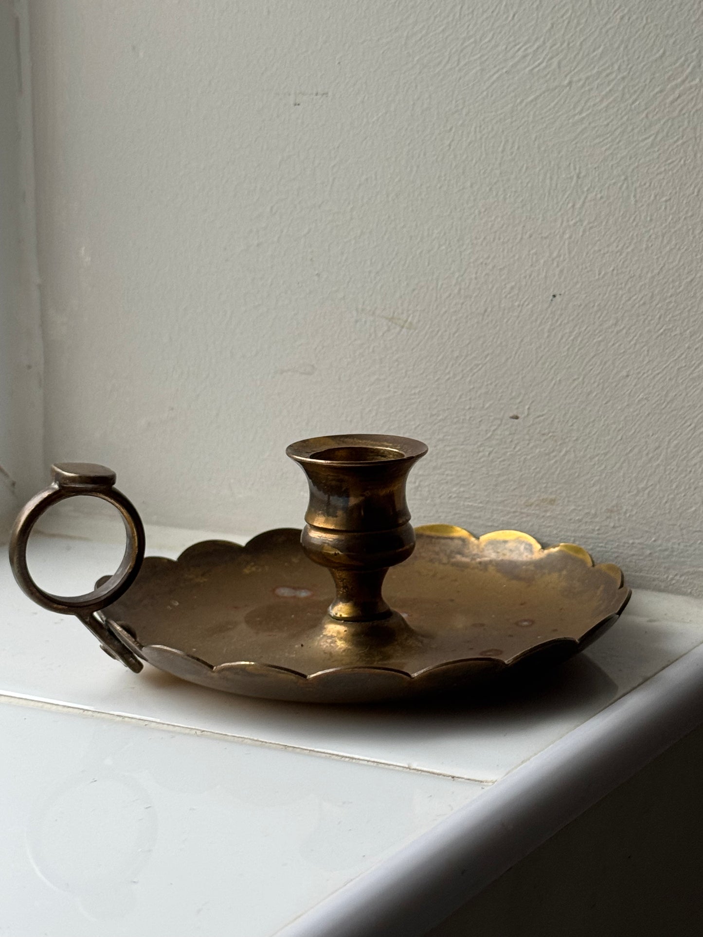Vintage Brass Scalloped Candle Holder