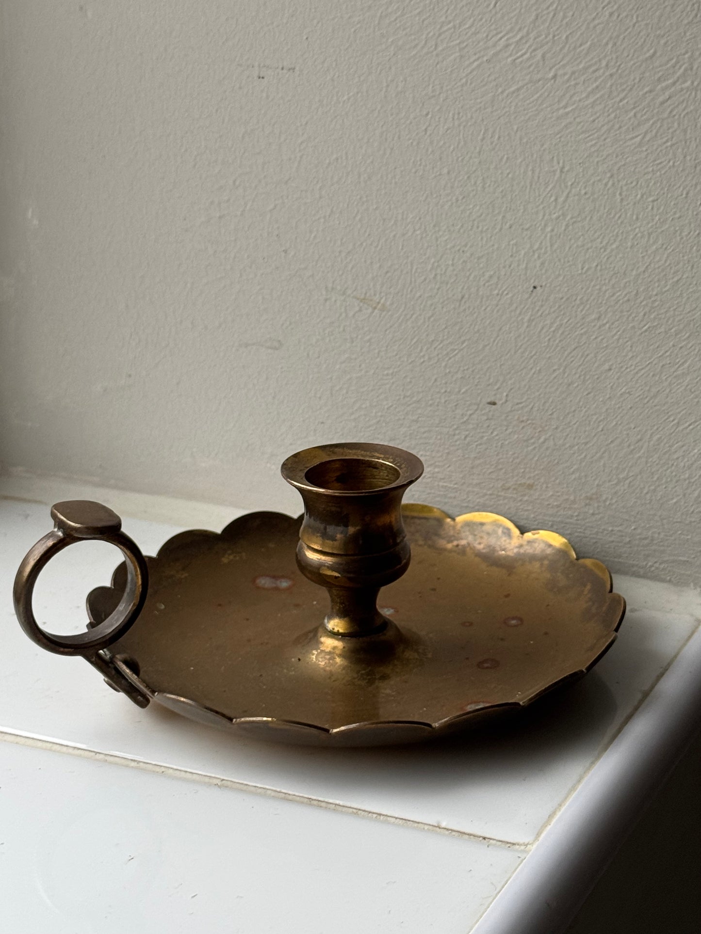 Vintage Brass Scalloped Candle Holder