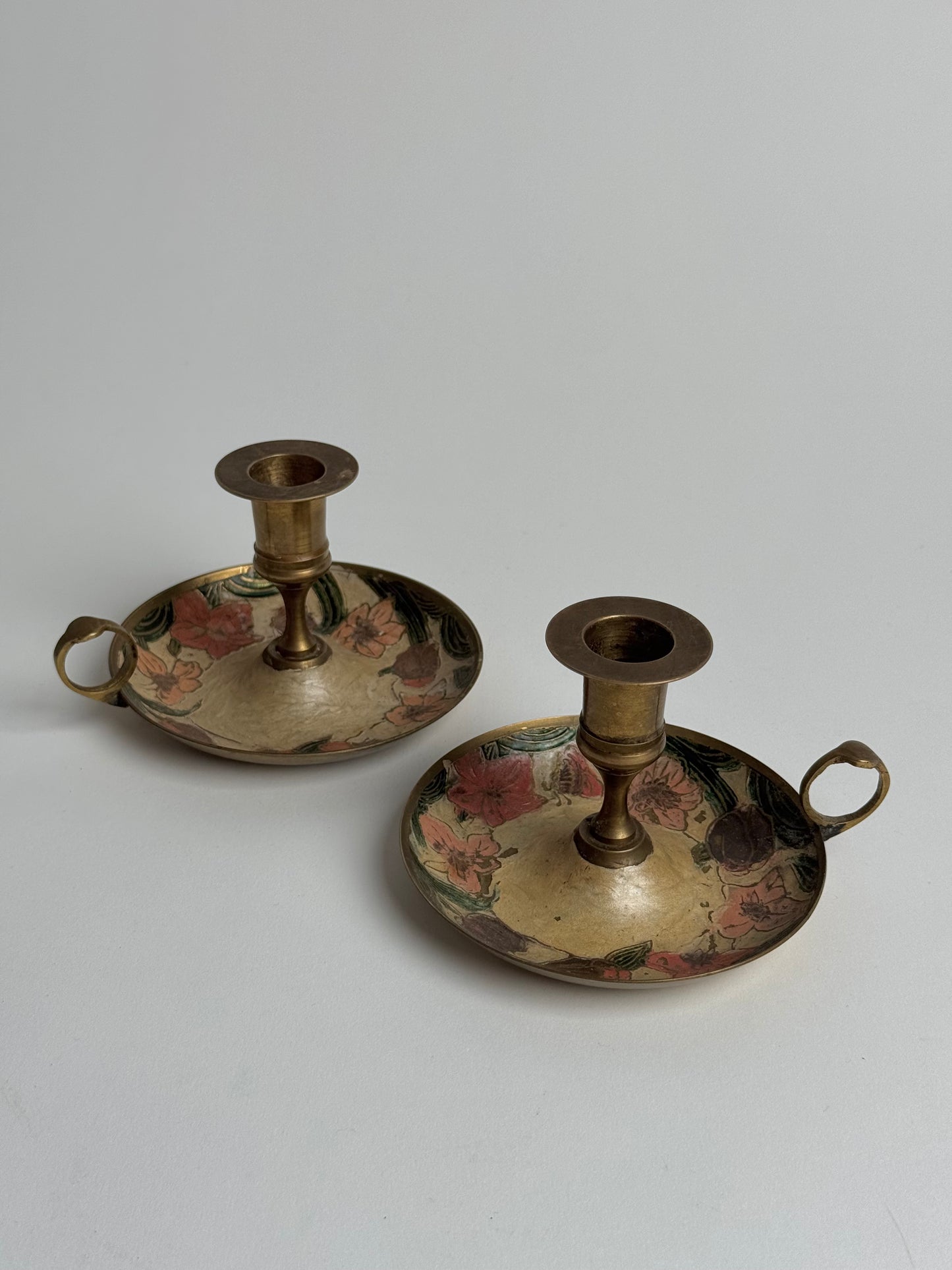 Vintage Floral Brass Candle Holders