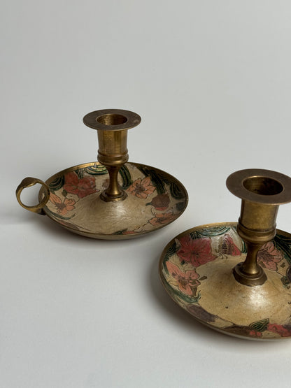 Vintage Floral Brass Candle Holders
