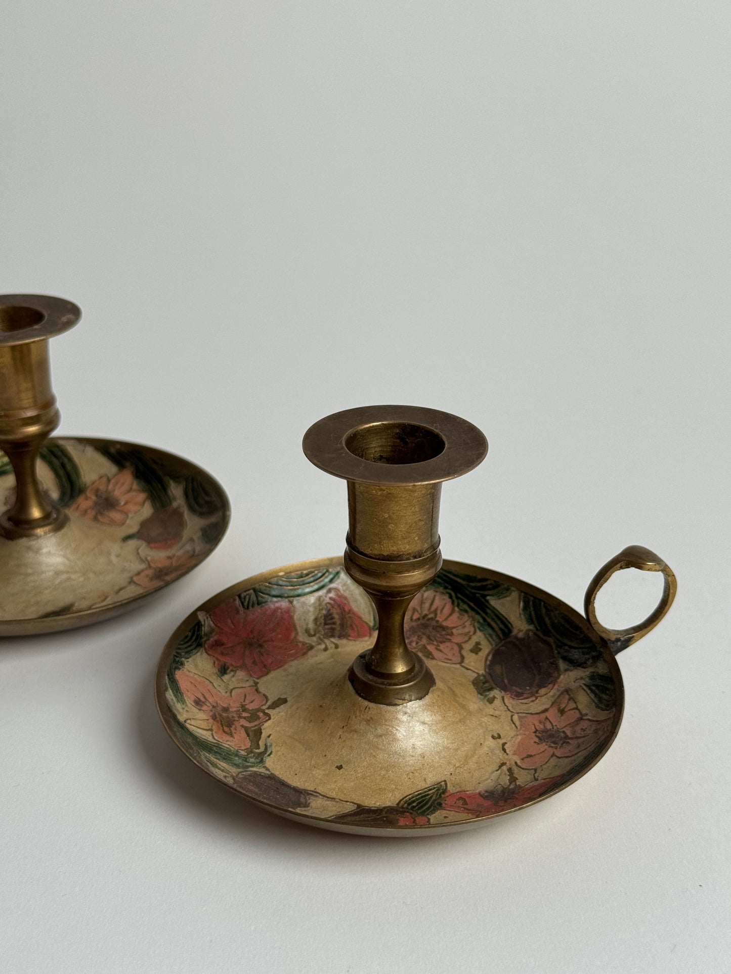 Vintage Floral Brass Candle Holders