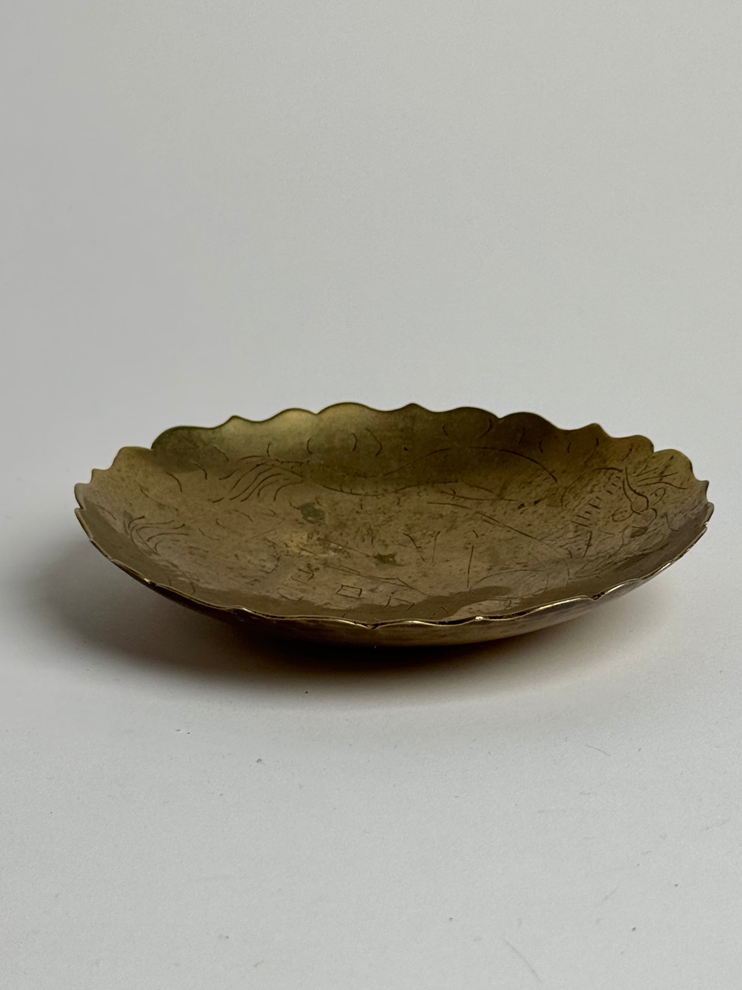 Scalloped Engraved Brass Dish