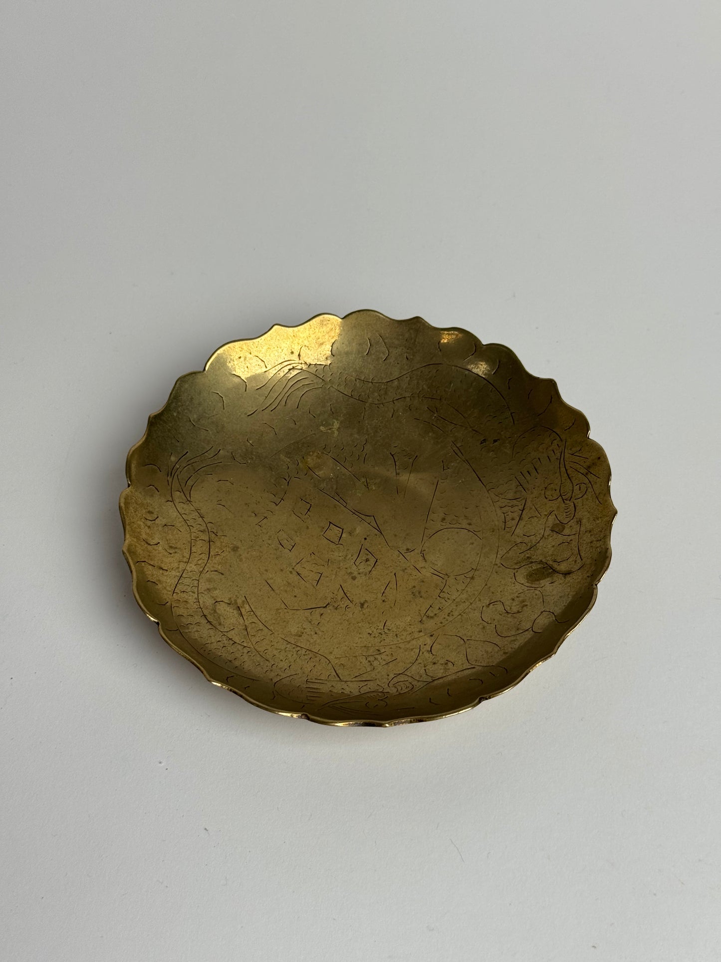 Scalloped Engraved Brass Dish