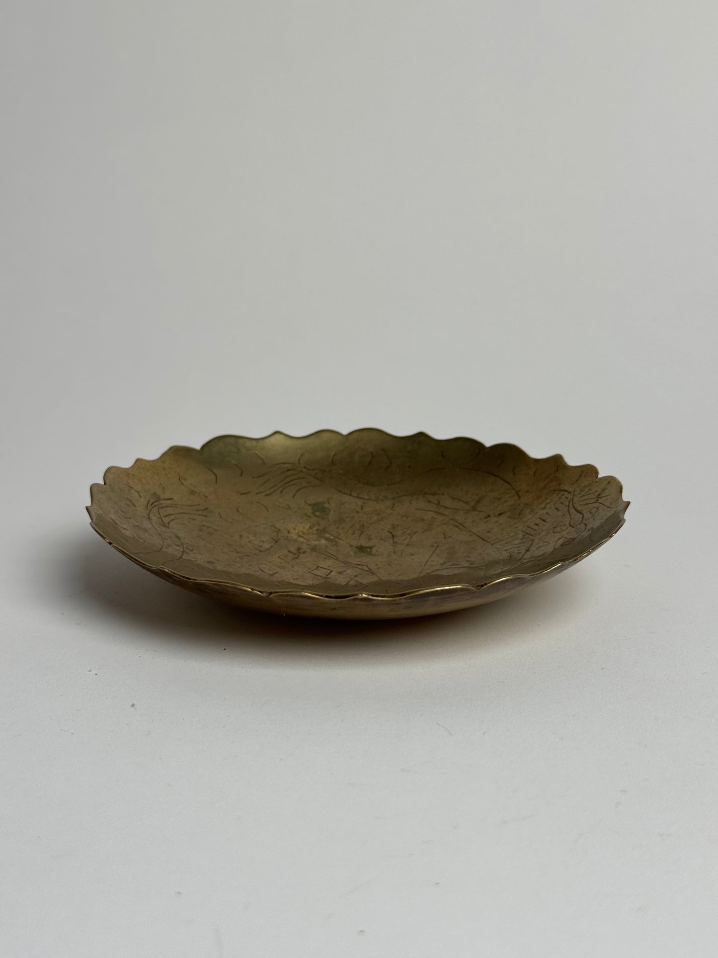Scalloped Engraved Brass Dish