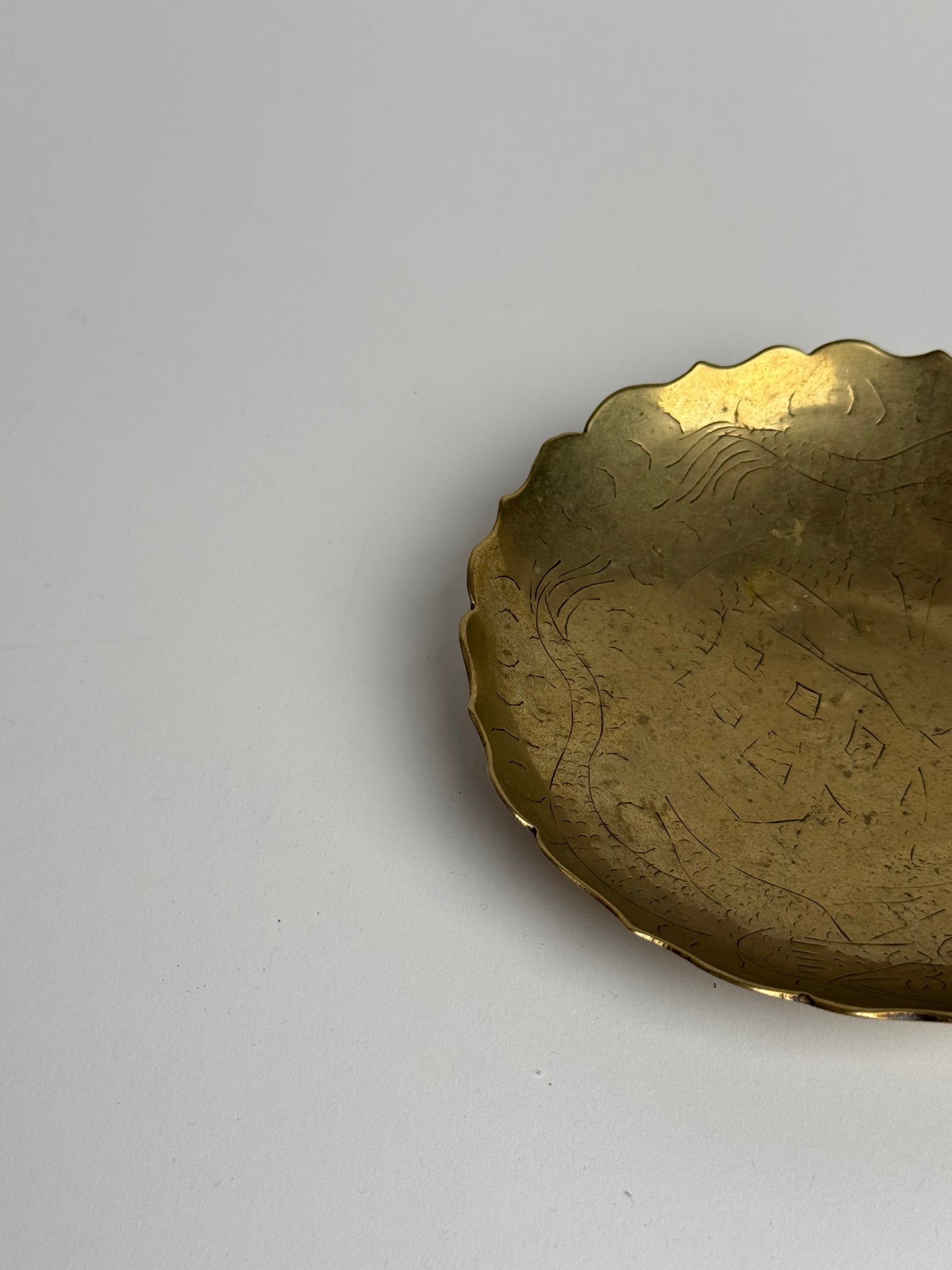 Scalloped Engraved Brass Dish