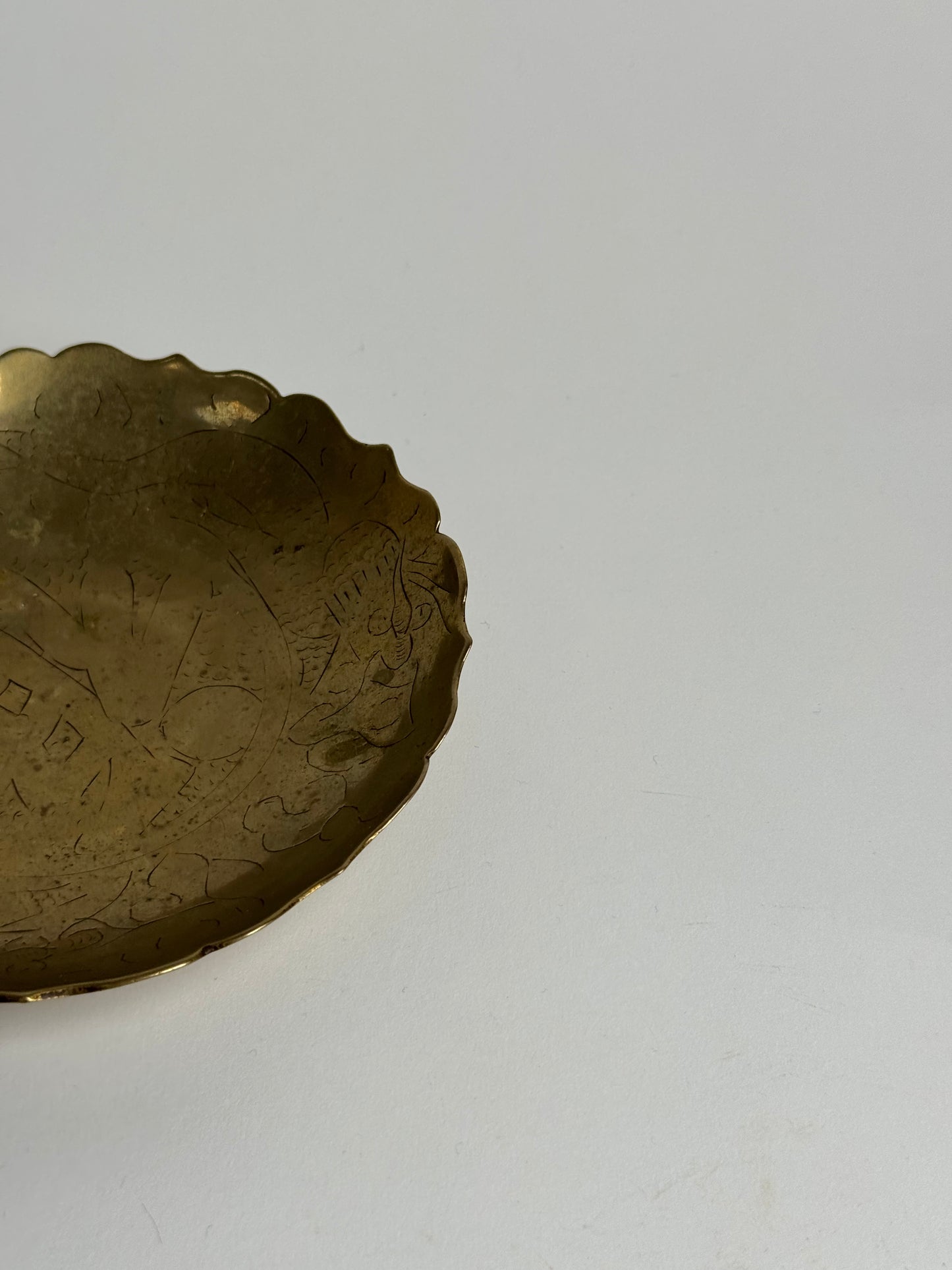 Scalloped Engraved Brass Dish