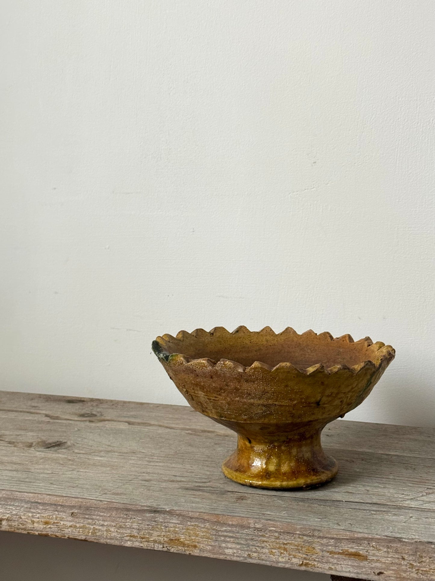 Mustard Scalloped Pedestal Bowl