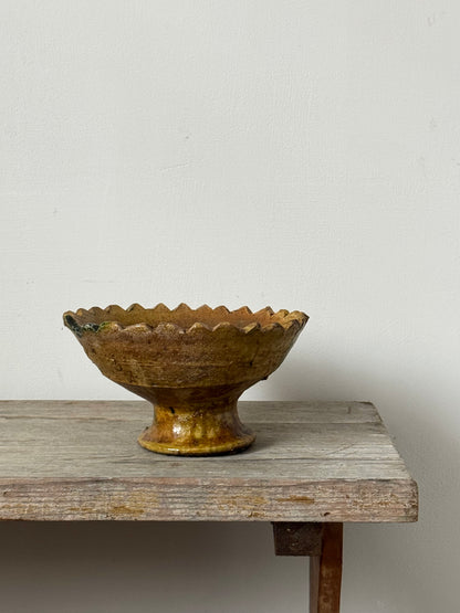 Mustard Scalloped Pedestal Bowl