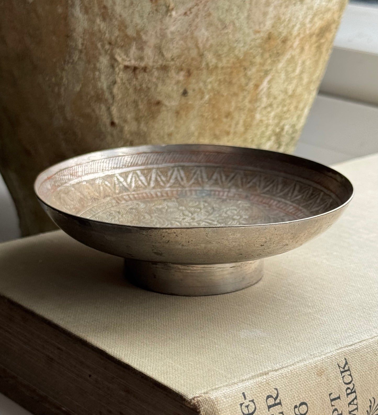 Vintage Aztec Silver Pedestal Dish