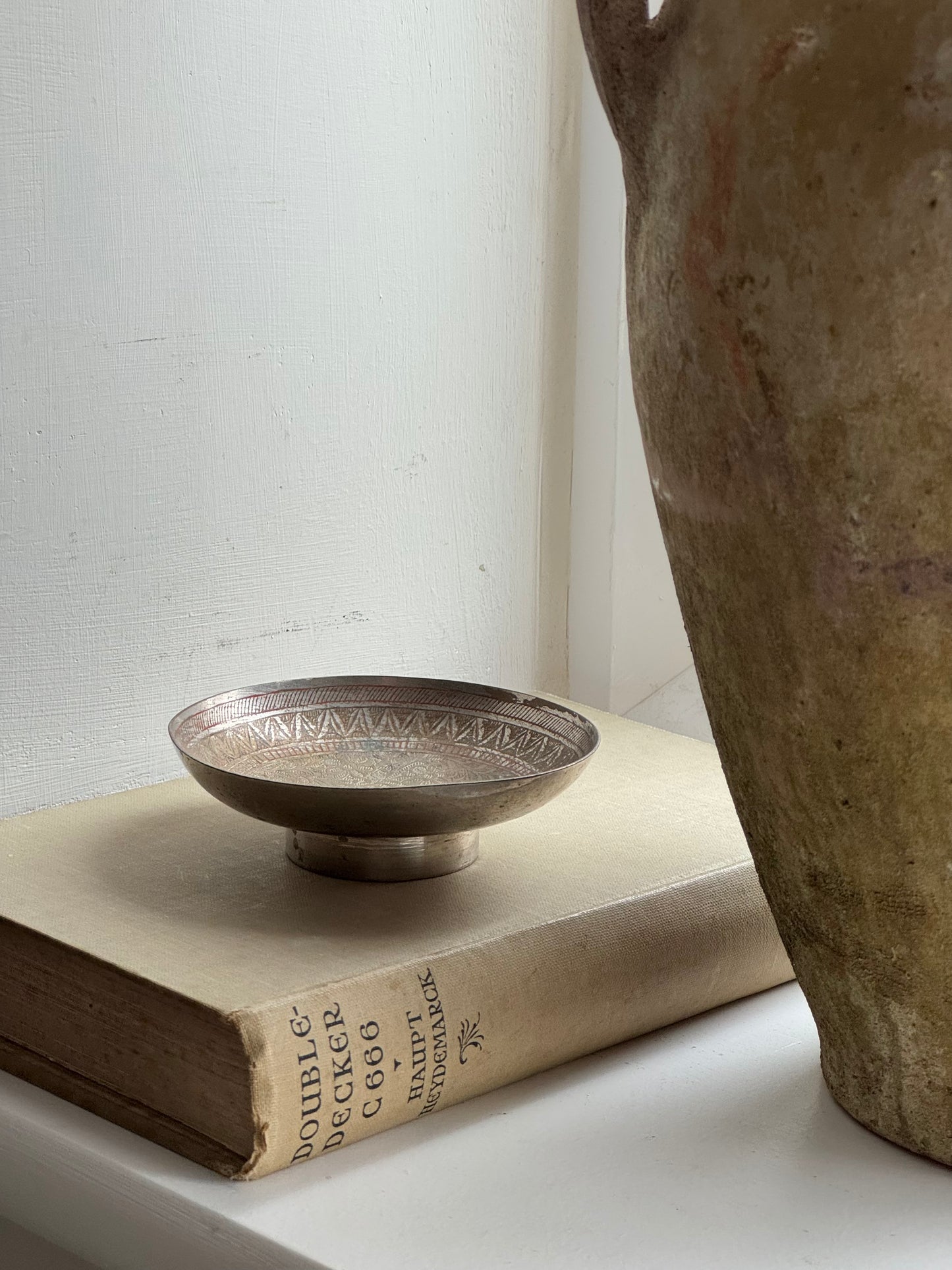 Vintage Aztec Silver Pedestal Dish