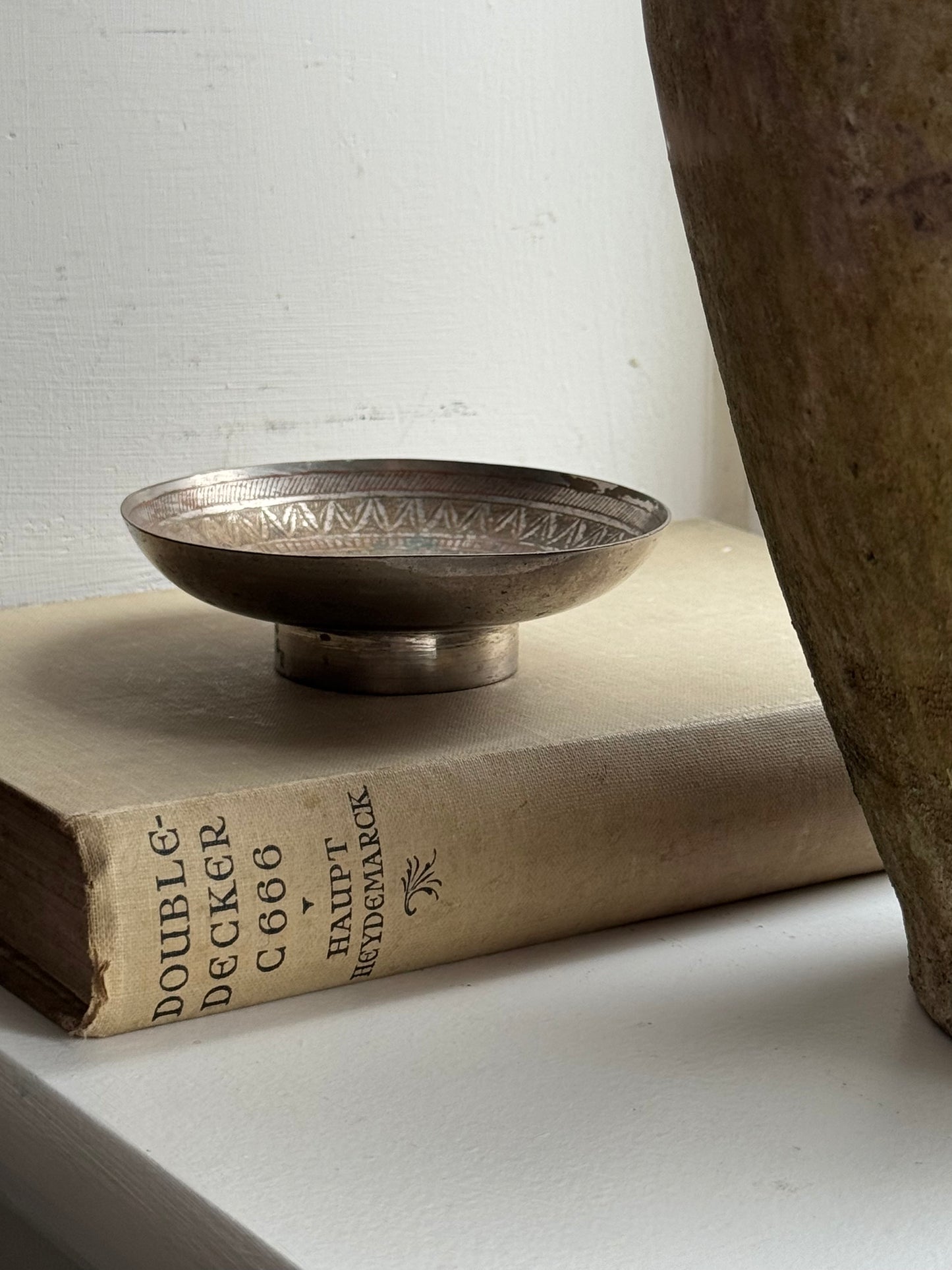 Vintage Aztec Silver Pedestal Dish