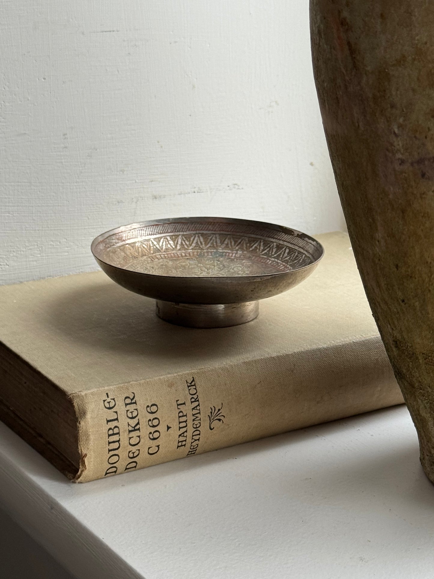 Vintage Aztec Silver Pedestal Dish