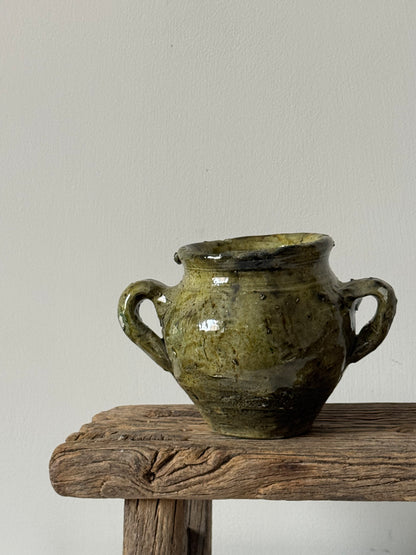 Small Twin Handle Olive Glaze Pot