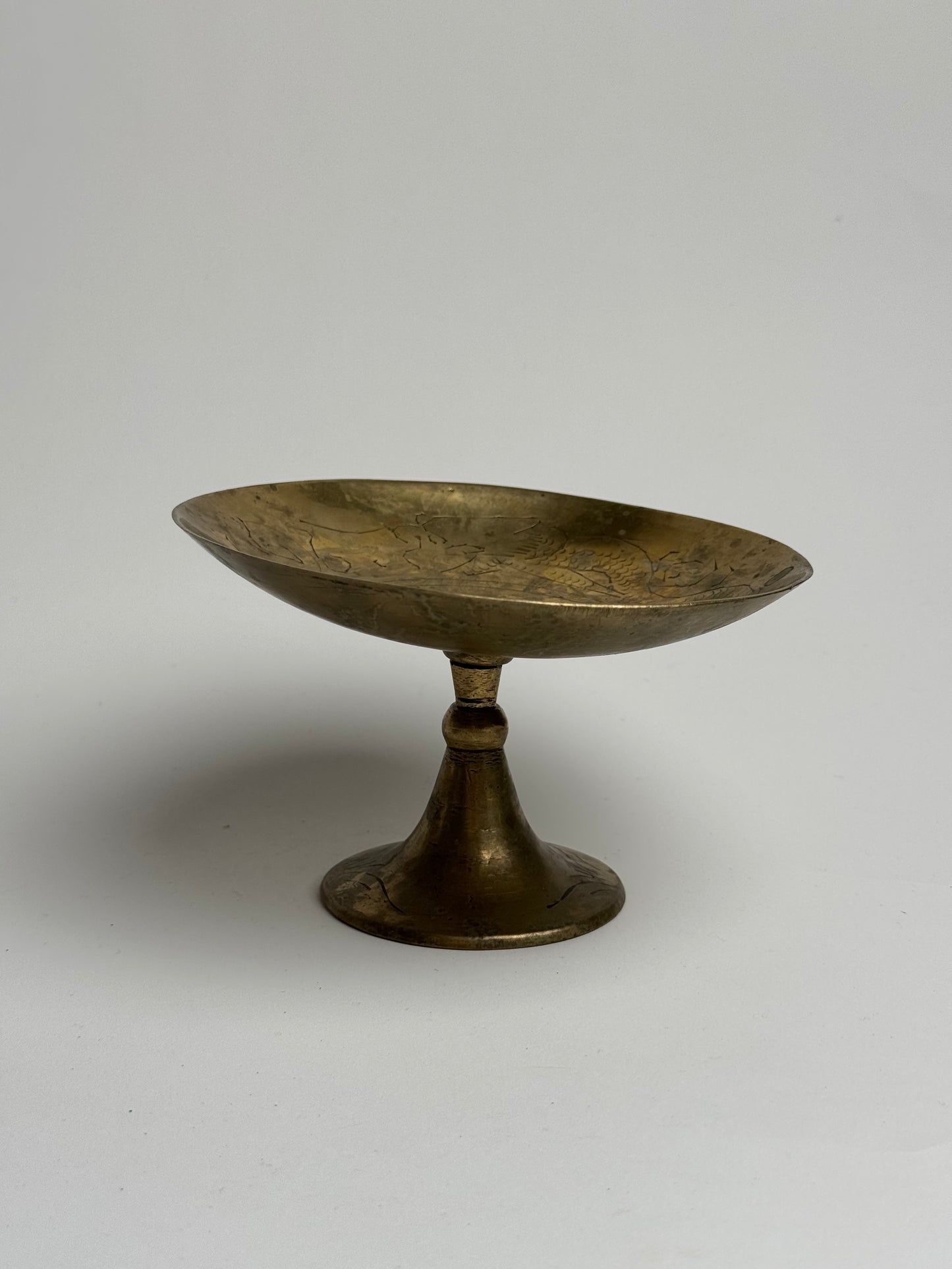 Engraved Brass Pedestal Dish