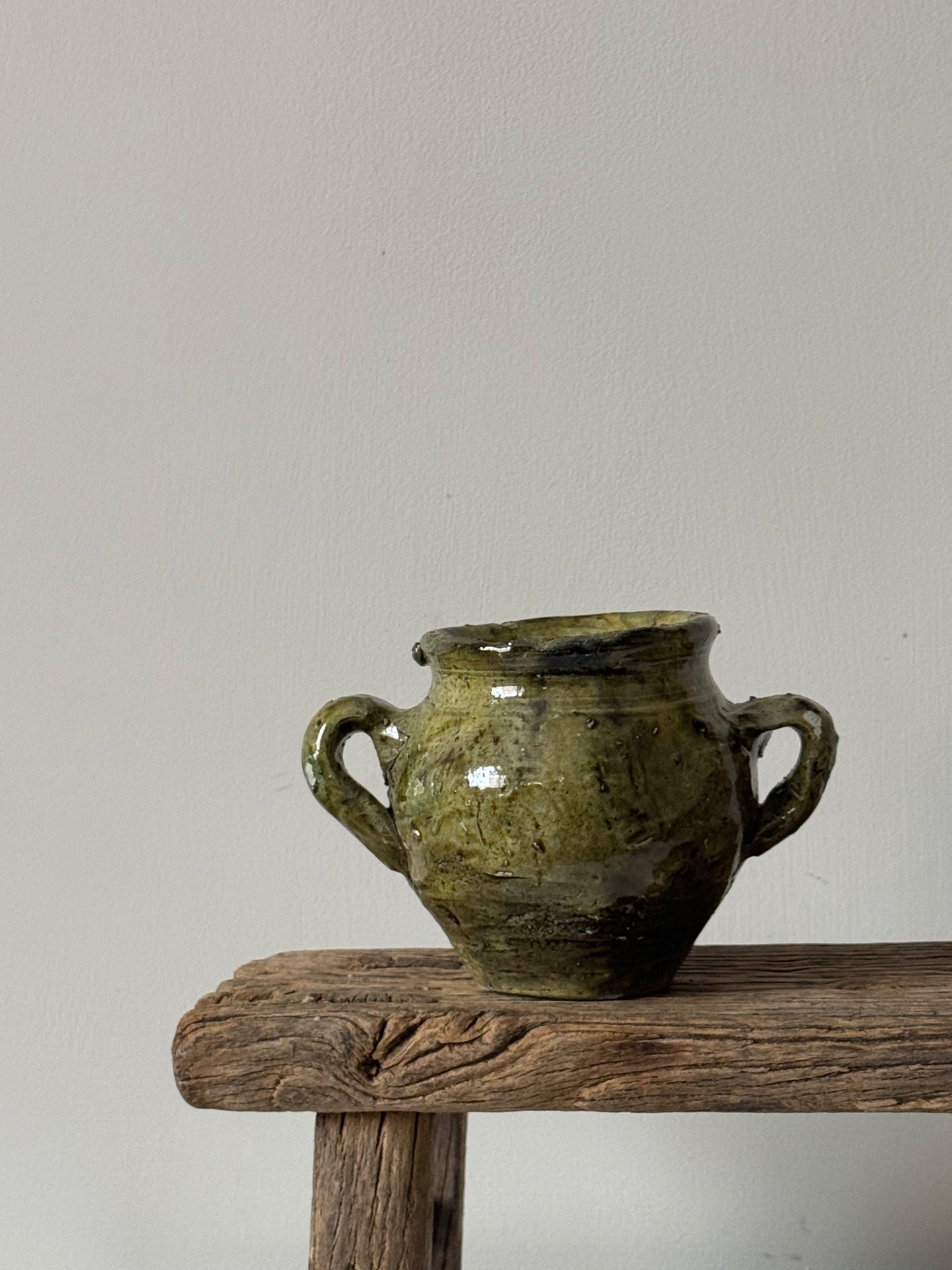 Small Twin Handle Olive Glaze Pot