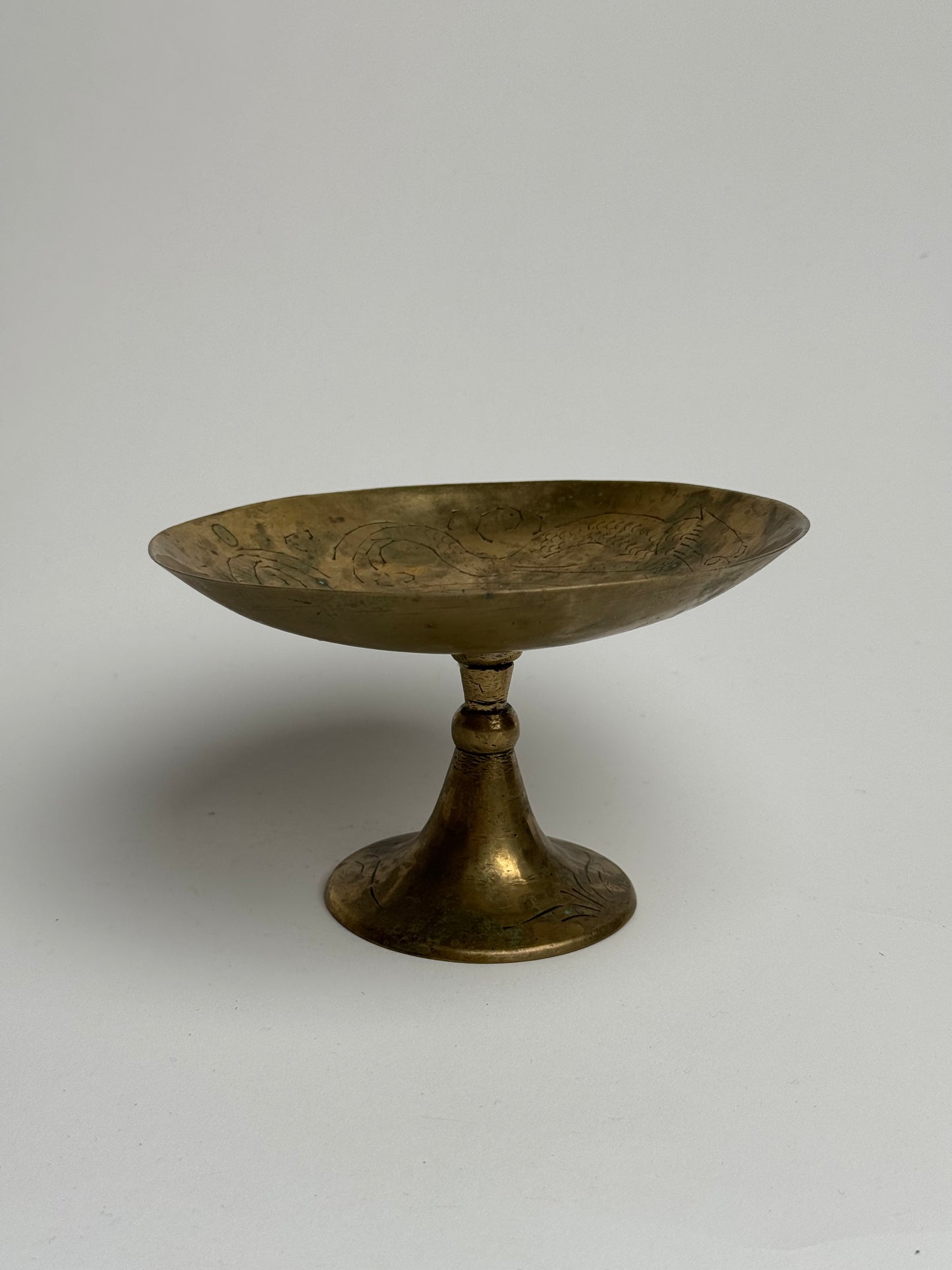 Engraved Brass Pedestal Dish