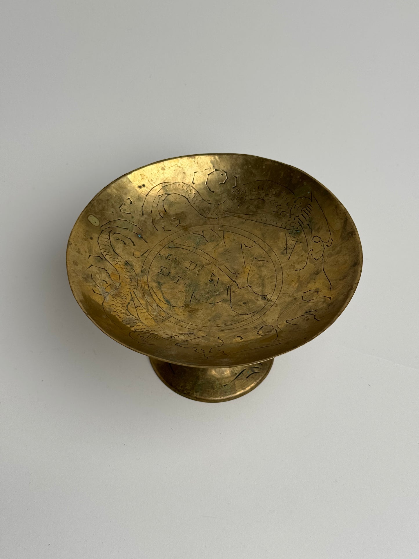 Engraved Brass Pedestal Dish